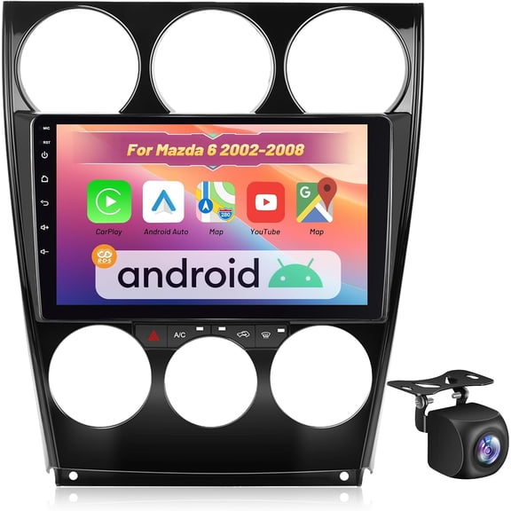 2+64G Car Radio Stereo for Mazda 6 2002-2008 - Wireless Carplay & Android Auto - 9 Inch Android Touchscreen with Equalizer, WiFi, GPS Navigation, FM RDS, AHD Rear View Cam