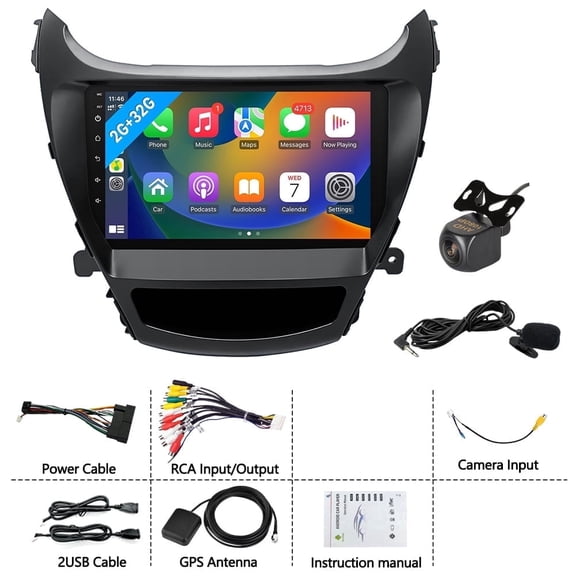 2+64G Car Stereo for Hyundai Elantra 2014-2016 with Carplay Android Auto 9in Touchscreen Android 15 Car Radio Player with Bluetooth Wifi GPS Navi Mirror Link Split Screen SWC Backup Camera