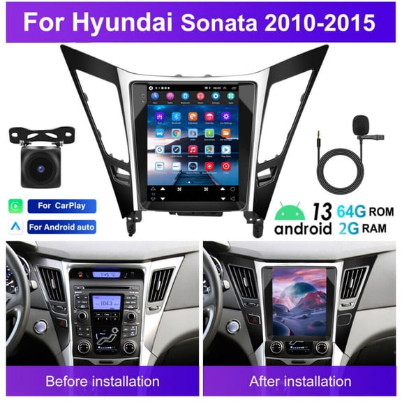 2+64G Car Stereo for Hyundai Sonata 8th Gen 2010-2015 and More Models with Wireless CarPlay Android Auto 9.7inch Touch Screen Support Bluetooth FM/RDS GPS WiFi SWC