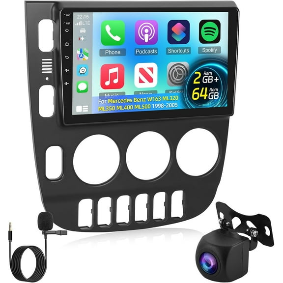 [2+64G] Car Stereo for Mercedes Benz W163 ML320 ML350 ML400 ML500 1998-2005 - Wireless Carplay and Android Auto - 9 Inch Touchscreen Android Car Radio - DSP/GPS/SWC + AHD Backup Camera