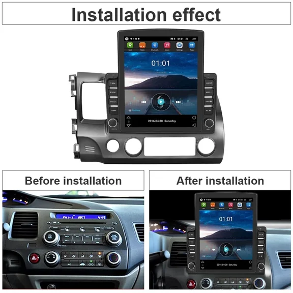 2+64G Car Stereo Radio 10-inch Touchscreen Android 14 Player for Honda CIVIC 2006-2011 Support Carplay and Android Auto SWC FM Radio GPS Navigation Head Unit WiFi Bluetooth