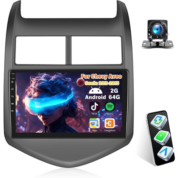 2+64G Car Stereo Radio for Chevy Aveo Sonic 2011-2015 with Wireless Carplay&Android Auto,9" Touch Screen Android 13 Car Radio with Mirror Link GPS WiFi Bluetooth FM/RDS SWC EQ HiFi+Backup Camera
