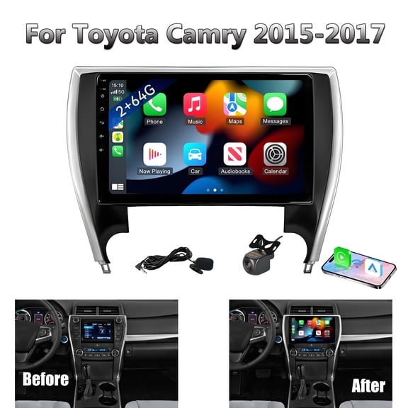 2+64G Car Stereo Radio for Toyota Camry 2015-2017 Android 15 with Carplay and Android Auto 10.2 inch HD Touchscreen GPS 5G WiFi Bluetooth 5.0 SWC