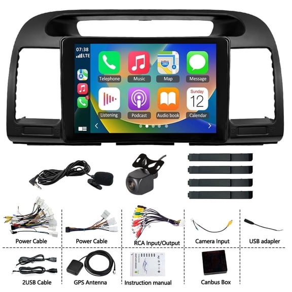 2+64G Car Stereo for Toyota Camry 2000-2006 with Carplay Android Auto 9in Touchscreen Android 15 Car Radio Player with Bluetooth Wifi GPS Navi FM RDS SWC Mirror Link 720P Reverse Camera Mic