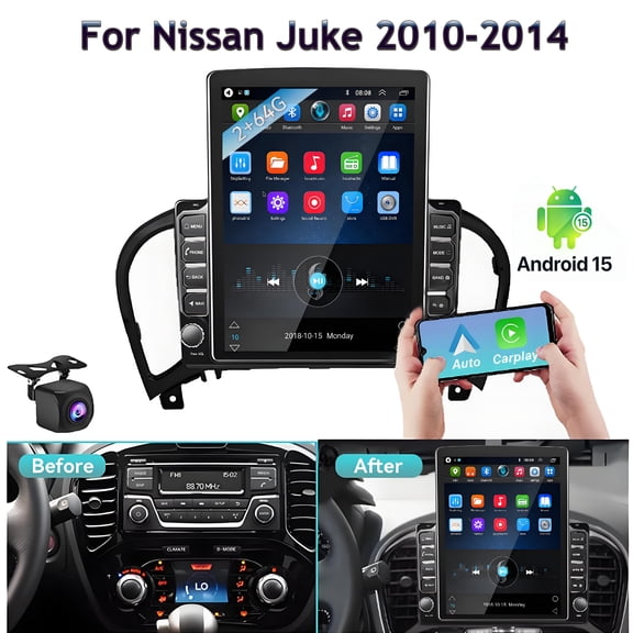 2+64G Double Din Car Radio Stereo for Nissan Juke 2010-2014 Android 15 with Carplay & Android Auto 9.7" Touchscreen GPS Navi Bluetooth WiFi FM BT SWC
