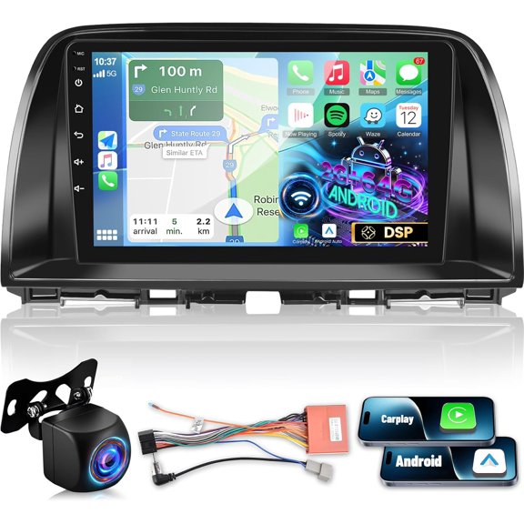 [2+64G] for Mazda CX5 CX-5 CX 5 2012-2015 Android Radio: 9 inch HD Touchscreen DSP Audio - Wireless Carplay and Android Auto, GPS, WiFi, DSP/EQ, Multiple UI, SWC + AHD Backup Camera