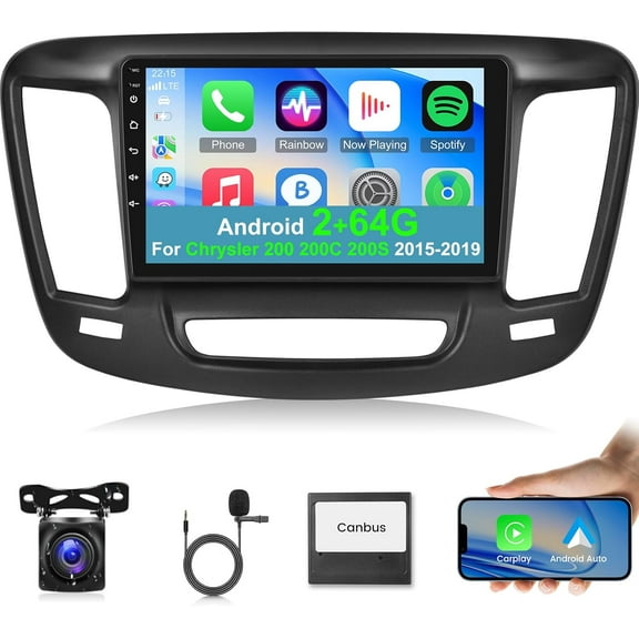 [2+64G] NHOPEEW Car Radio for Chrysler 200 200C 200S 2015-2019 - Wireless Carplay and Android Auto - 9 Inch Touchscreen Android Car Stereo with Hi-Fi/WiFi/GPS/SWC/Bluetooth + AHD Backup Camera