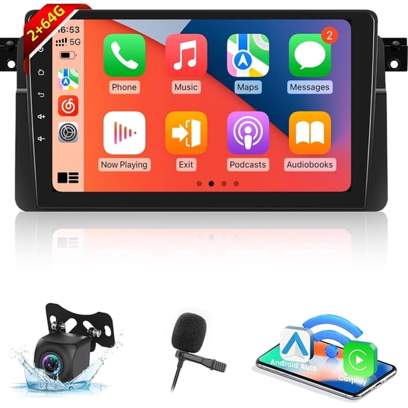 2+64G Wireless Carplay Android Car Stereo for BMW E46 M3 1999-2006 - 9 Inch Android Auto Touchscreen Radio with EQ DSP, GPS, WiFi, FM/RDS + AHD Rear View Camera