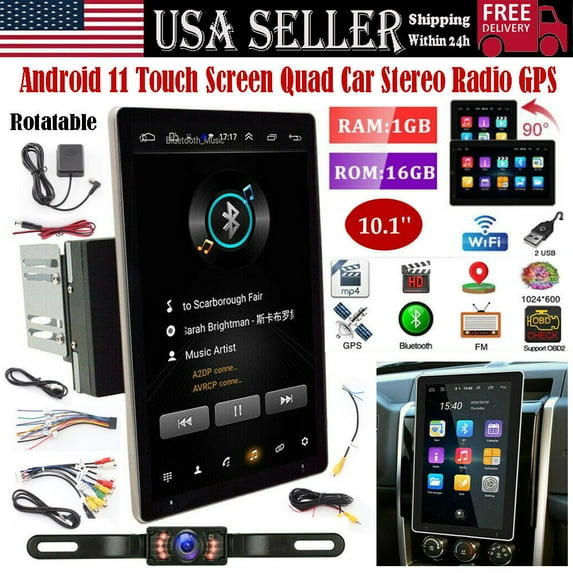2+64GB 10in Double Din Car Stereo Support Wireless Carplay Android Auto Android 13 Audio Receiver Bluetooth MP5 Player USB FM Multimedia Radio Support Mirror Link SWC + Backup Camera