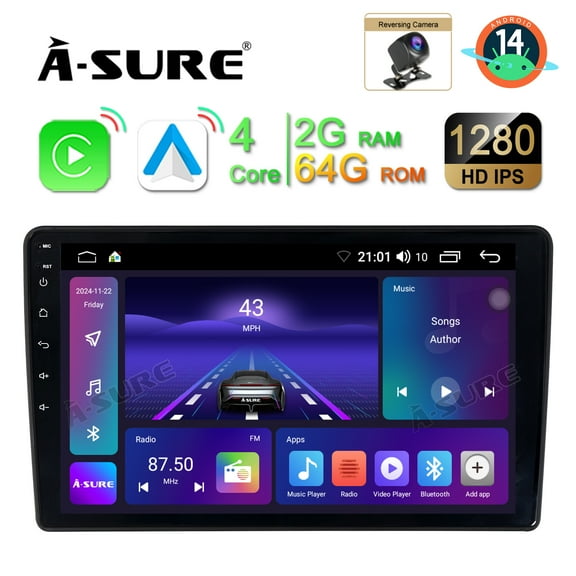 2+64GB Android 14 Car Radio Stereo for Ford Escape 2001-2007, 9" Wireless CarPlay Android Auto GPS Navi Wi-Fi Bluetooth SWC DSP FM RDS Rearview Camera