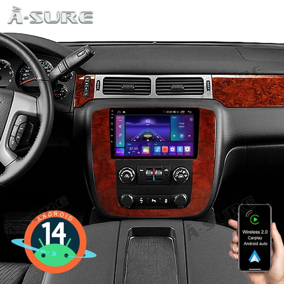 2+64GB Android 14 Car Radio Stereo for Mahogany GMC Sierra Yukon Chevy Tahoe 2007-2014, 9" Wireless CarPlay Android Auto GPS Navi Wi-Fi Bluetooth SWC DSP FM RDS