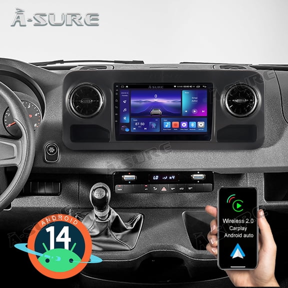 2+64GB Android 14 Car Radio Stereo for Mercedes Benz Sprinter Freightliner W907 VS30 2019-2023, Wireless CarPlay GPS Nav WiFi Bluetooth DSP FM RDS SWC