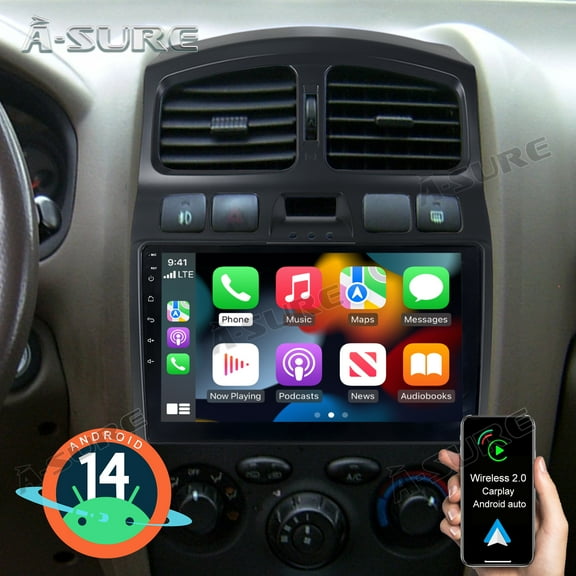 2+64GB Android 14 Car Radio Stereo for Hyundai Santa Fe 2000-2005 Wireless CarPlay Android Auto GPS Navi Bluetooth WiFi RDS DSP SWC