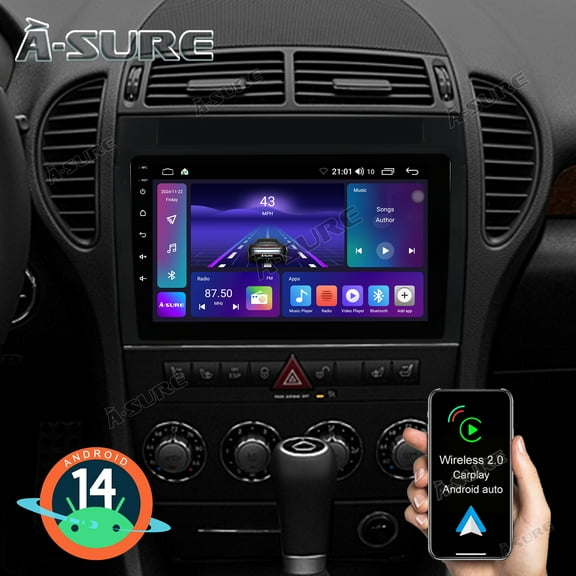 2+64GB Android 14 Car Radio Stereo for Mercedes Benz SLK Class R171 2004-2010, 9" Touchscreen Wireless CarPlay GPS Nav WiFi Bluetooth DSP RDS SWC