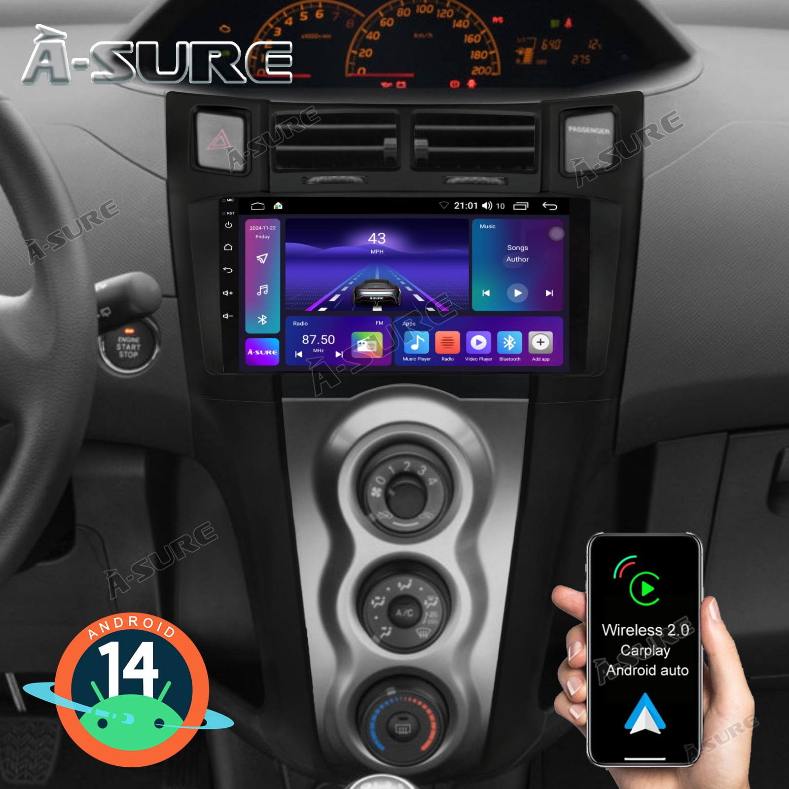 2+64GB Android 14 Car Radio Stereo for Toyota Yaris XP90 2005-2010, 9 ...