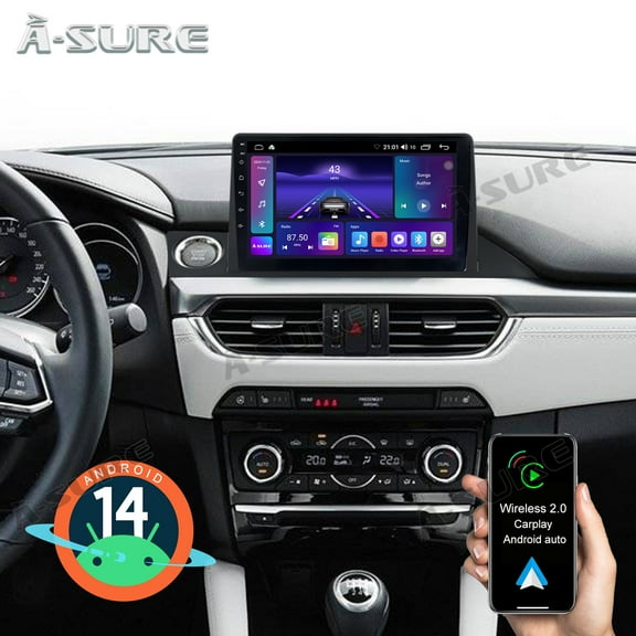 2+64GB Android 14 Wireless CarPlay Car Radio Stereo for MAZDA 6 2016-2017, 9" Touchscreen GPS Nav WiFi Bluetooth DSP FM RDS SWC