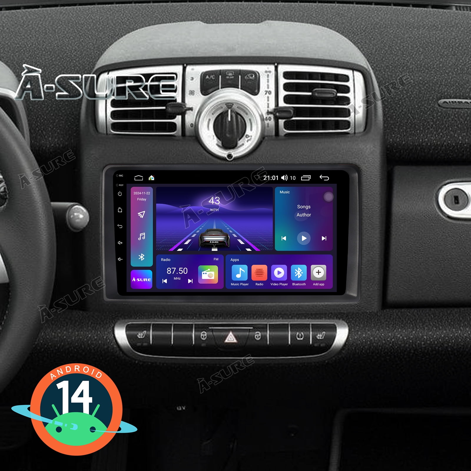 Autoradio GPS Android 14 Smart ForTwo 2010-2015