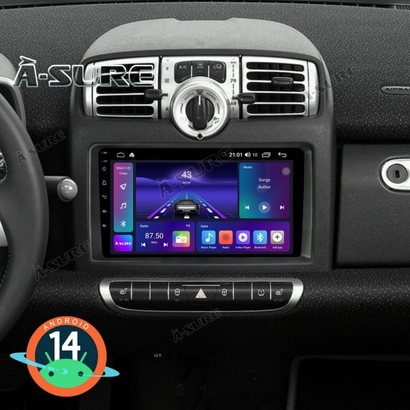 2+64GB Android 14 Wireless CarPlay Car Radio Stereo for SMART FORTWO II 2007-2010, 9" Touchscreen GPS Nav WiFi Bluetooth DSP FM RDS SWC