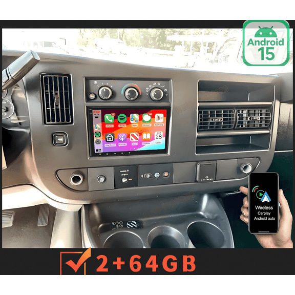 2+64GB Android 15 Car Stereo For Chevrolet Express Radio, 8inch GPS Head Unit with Wireless CarPlay & Android Auto, DAB+, DVR, DSP & AHD Camera