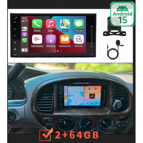 2+64GB Android 15 Car Stereo for Toyota Tundra 2000-2006, 7-Inch with Wireless CarPlay, Android Auto, GPS, SWC, Mirror Link & Backup Camera