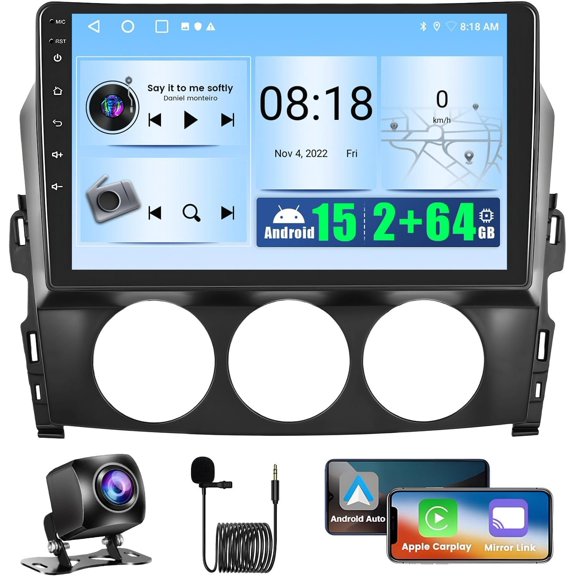 2+64GB Android 15 Radio for Mazda MX-5 NC Miata 2006-2015 , 9 Inch Screen Radio with WiFi GPS EQ 26UI FM RDS Backup Camera