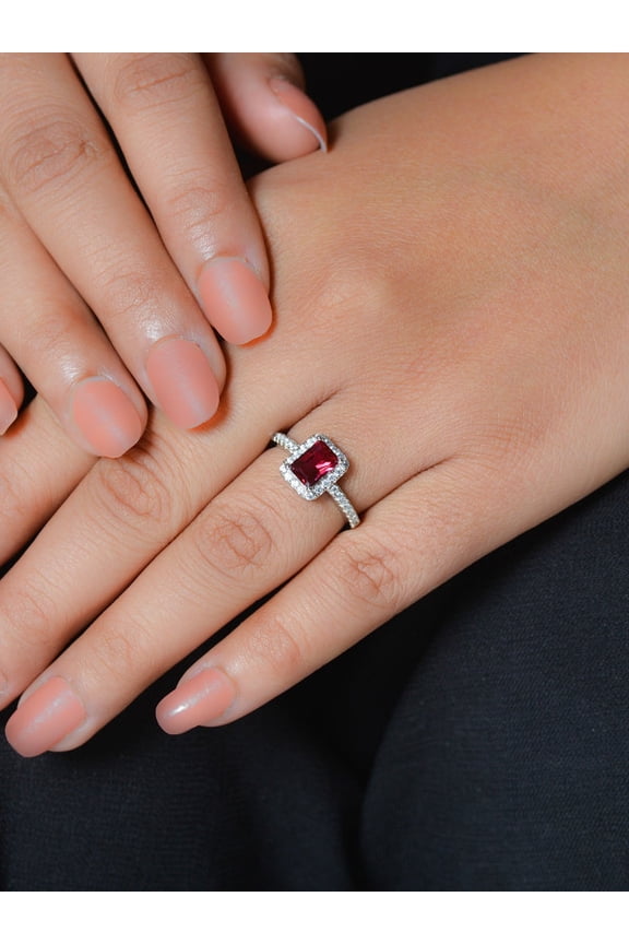2.65 Carat Emerald Cut Red Ruby Gemstone with Natural Diamond Stylish Ring for Birthday Gift Solid 18K White Gold Size 11 by Diamond-Capitals