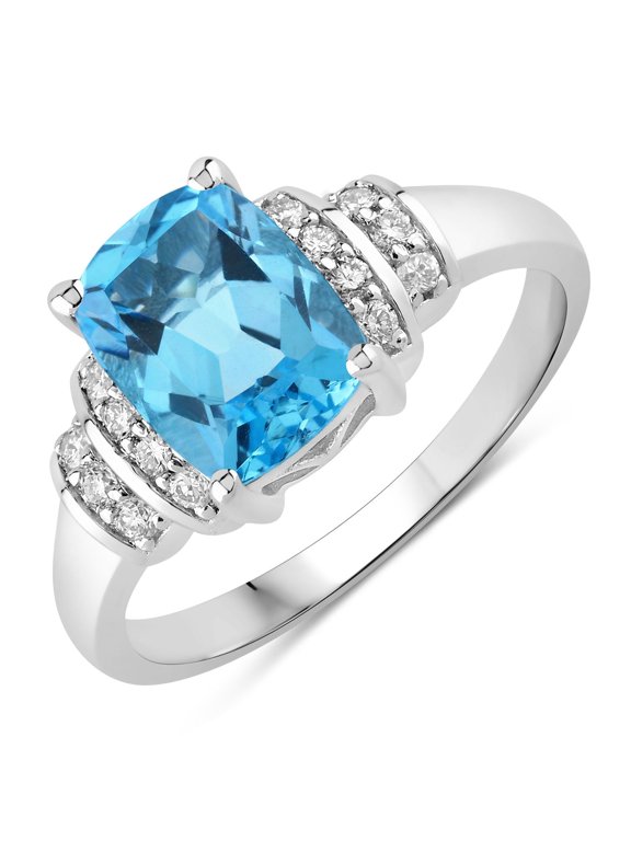 2.65 Ct Cushion Swiss Blue Topaz and Lab Diamond Prong Silver Bridge Ring