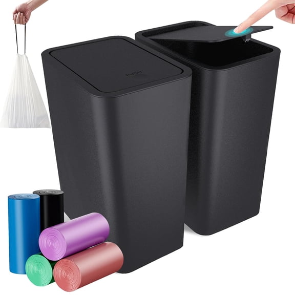 2.65Gallon/10 Liter Push-StyleTrash Can with 75 Trash Bags. Combines pet-Proof, Odor-Proof, and Quiet Opening/Closing Features. Ideal for bedrooms, Offices, bathrooms, and Kitchens(2 Pack)