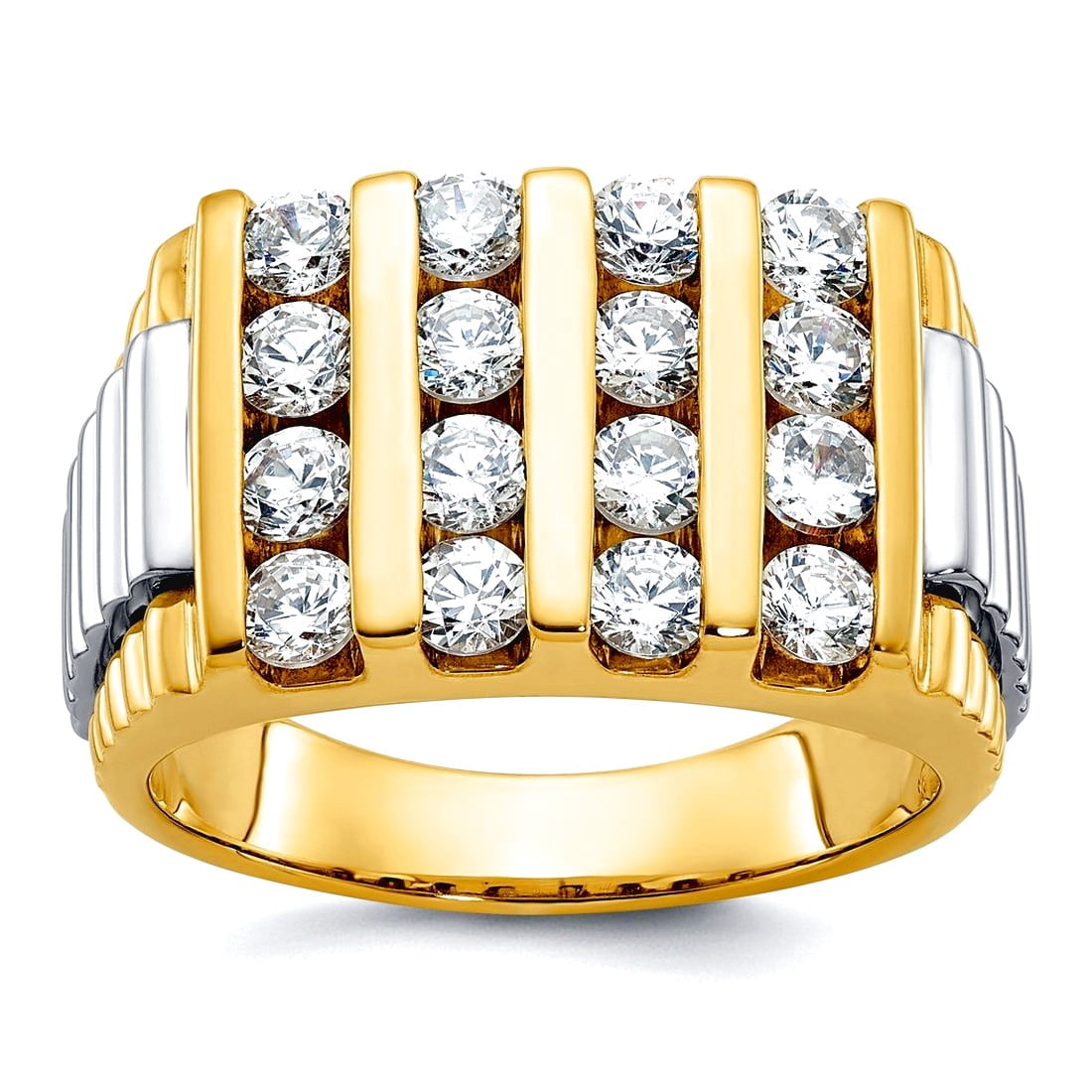 2.65mm 14k Solid Gold Two Tone 2 Ct Lab Grown Diamond SI+ G+ Grooved 4 ...