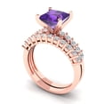 thumbnail image 1 of 2.66 ct Brilliant Princess Cut Natural Amethyst 14k Rose Gold Solitaire with Accents Engagement Bridal Wedding Ring Band Set size 5.5, 1 of 7