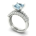 thumbnail image 1 of 2.66 ct Brilliant Princess Cut Natural Aquamarine 18K White Gold Solitaire with Accents Engagement Bridal Wedding Ring Band Set size 8, 1 of 7