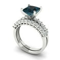 thumbnail image 1 of 2.66 ct Brilliant Princess Cut Natural London Blue Topaz 14k White Gold Solitaire with Accents Engagement Bridal Wedding Ring Band Set size 4.5, 1 of 7