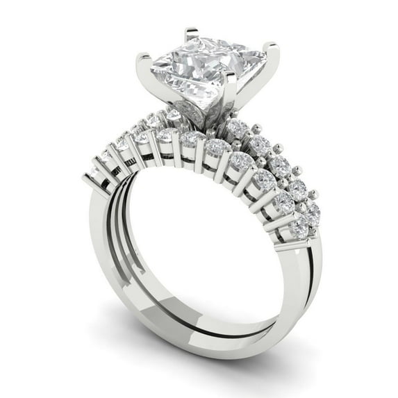 2.66 ct Brilliant Princess Cut Zircon 18K White Gold Solitaire with Accents Engagement Bridal Wedding Ring Band Set size 9.25