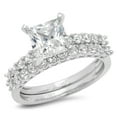 thumbnail image 1 of 2.66 ct Princess Cut Real Genuine Natural Diamond SI1-SI2 I-J 18K White Gold Engagement Wedding Bridal Set Designer Ring bW/ Set W/ Crystal side stones size 9, 1 of 7
