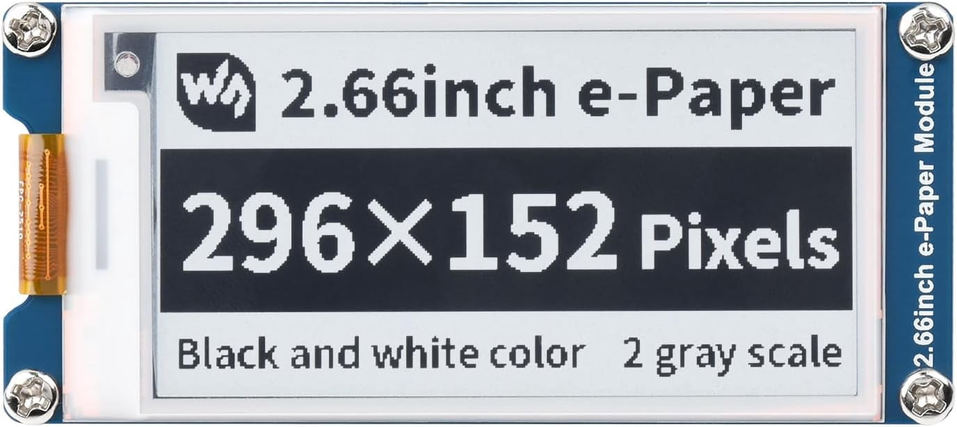 2.66inch E-Paper E-Ink Display Module 296×152 Pixels, Black/White Dual-Color, Support Partial Refresh, SPI Interface Compatible with /Jetson Nano/Ardui/STM32, etc.