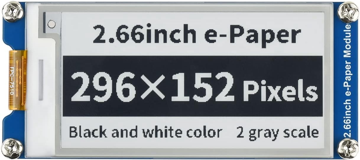 2.66inch E-Paper E-Ink Display Module Compatible with 4B/3B+/3B/2B/B+/A+/Zero/Zero W/WH/Zero 2W 296×152 Pixels Black/White Dual-Color SPI Interface Supports Partial Refresh