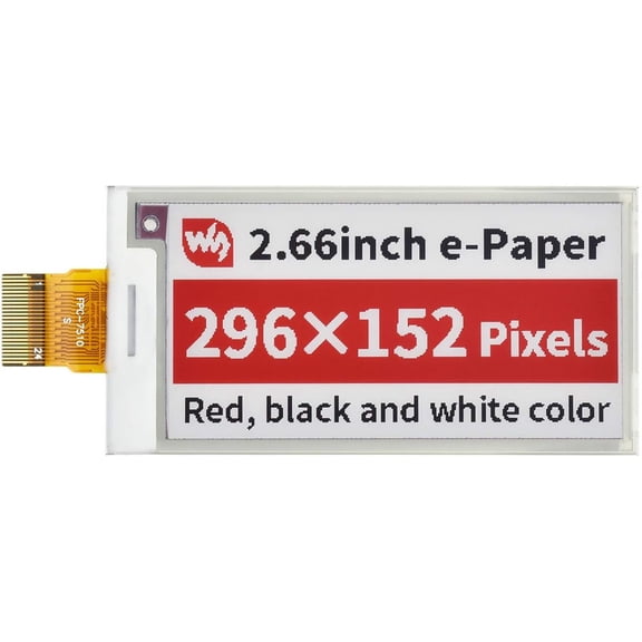 2.66inch E-Paper E-Ink Raw Display Compatible with 4B/3B+/3B/2B/B+/A+/Zero/Zero W/WH/Zero 2W Series Boards 296152 Pixels Red/Black/White Three-Color SPI Interface Without PCB