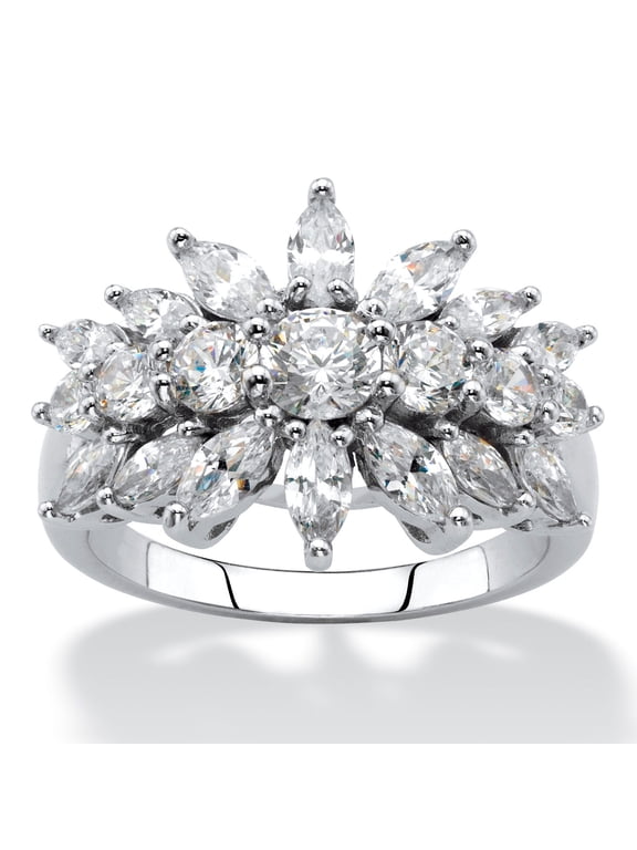 2.67 Cttw. Silvertone Marquise-Cut Cubic Zirconia Starburst Cluster Ring