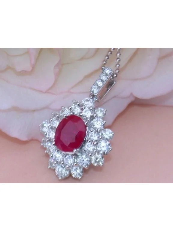 2.68 Ct Oval Cut Lab-Created Ruby Stunning Charm Pendant 14K White Gold Plated Sterling Silver