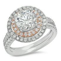 2.68 ct Brilliant Round Cut Genuine Cultured Diamond SI1-SI2 J-K 18K White Rose Gold Halo Engagement Wedding Bridal Set Designer Ring bW/ Set size 3.5
