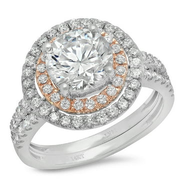 2.68 ct Brilliant Round Cut Genuine Cultured Diamond SI1-SI2 J-K 18K White Rose Gold Halo Engagement Wedding Bridal Set Designer Ring bW/ Set size 3.5