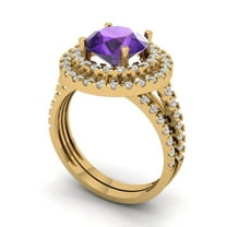 2.68 ct Brilliant Round Cut Natural Amethyst 14K Yellow Gold Halo Solitaire with Accents Engagement Bridal Wedding Ring Band Set size 6.25