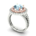 thumbnail image 1 of 2.68 ct Brilliant Round Cut Natural Swiss Blue Topaz 18K White/Rose Gold Halo Solitaire with Accents Engagement Bridal Wedding Ring Band Set size 5, 1 of 7