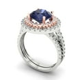 thumbnail image 1 of 2.68 ct Brilliant Round Cut Blue Sapphire 14k White/Rose Gold Halo Solitaire with Accents Engagement Bridal Wedding Ring Band Set size 3.75, 1 of 7