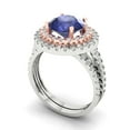 thumbnail image 1 of 2.68 ct Brilliant Round Cut Tanzanite 14k White/Rose Gold Halo Solitaire with Accents Engagement Bridal Wedding Ring Band Set size 10, 1 of 7