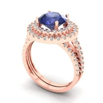 2.68 ct Brilliant Round Cut Tanzanite 18K Rose Gold Halo Solitaire with Accents Engagement Bridal Wedding Ring Band Set size 8
