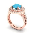 thumbnail image 1 of 2.68 ct Brilliant Round Cut Turquoise 18K Rose Gold Halo Solitaire with Accents Engagement Bridal Wedding Ring Band Set size 9.5, 1 of 7