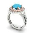 thumbnail image 1 of 2.68 ct Brilliant Round Cut Turquoise 18K White/Rose Gold Halo Solitaire with Accents Engagement Bridal Wedding Ring Band Set size 6.75, 1 of 7