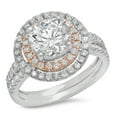 thumbnail image 1 of 2.68 ct Round Cut Genuine Cultured Diamond VS1-VS2 G-H 18K White Rose Gold Halo Engagement Wedding Bridal Set Designer Ring bW/ Set W/ Crystal side stones size 7, 1 of 6