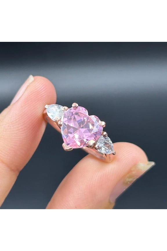 2.6Ct Heart Cut Pink Sapphire Lab Created Diamond Ring, Vintage Style Pink Heart shaped Engagement Ring For Her, Anniversary Gift For Her